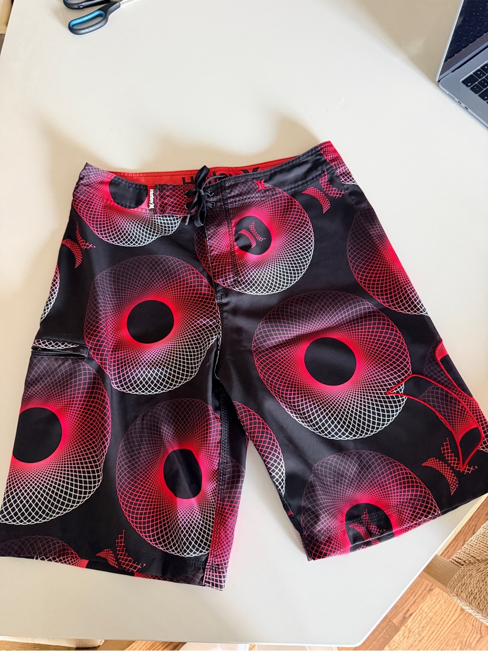 Hurley Men’s Black & Red Geometric Donut Boardshorts